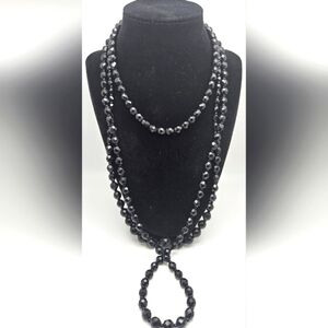 🟢3/$19🟢 Vintage Set Lot of 3 Jet Black Glass Faceted Bead Necklaces